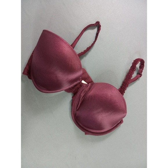PINK Victoria's Secret Other - Victorias Secret PINK Push Up Bra 32D Burgundy Wine Lace Satin Underwire
